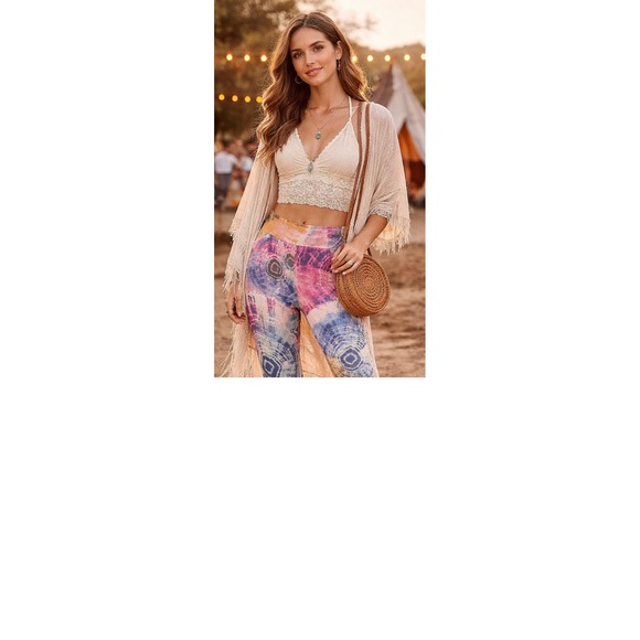 MISHA Tie Dye Bell Bottom Flare Leggings Boho Festival Pants Women's S - Picture 3 of 5